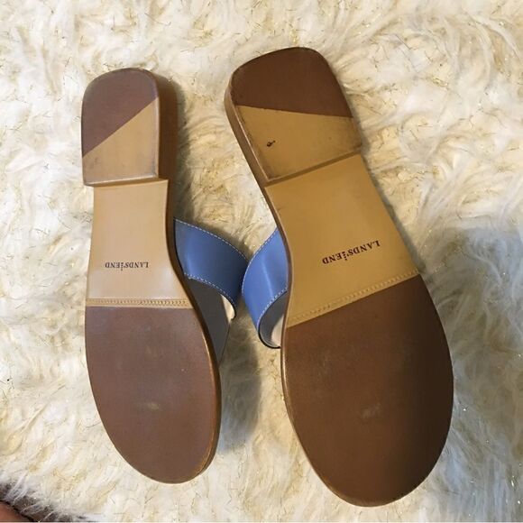 Lands End Blue & White Dressy Flip Flop Sandals - Picture 4 of 9